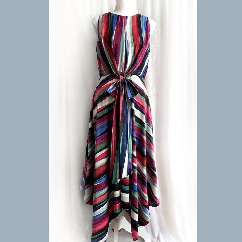 Maggy London midi dress size 4 fits S, striped, colorful, nice, sleeveless